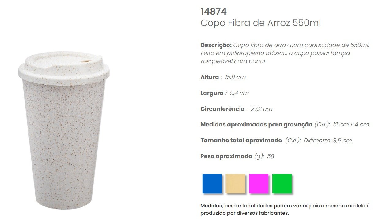 Copo fibra de arroz 550ml - XBZ 14874